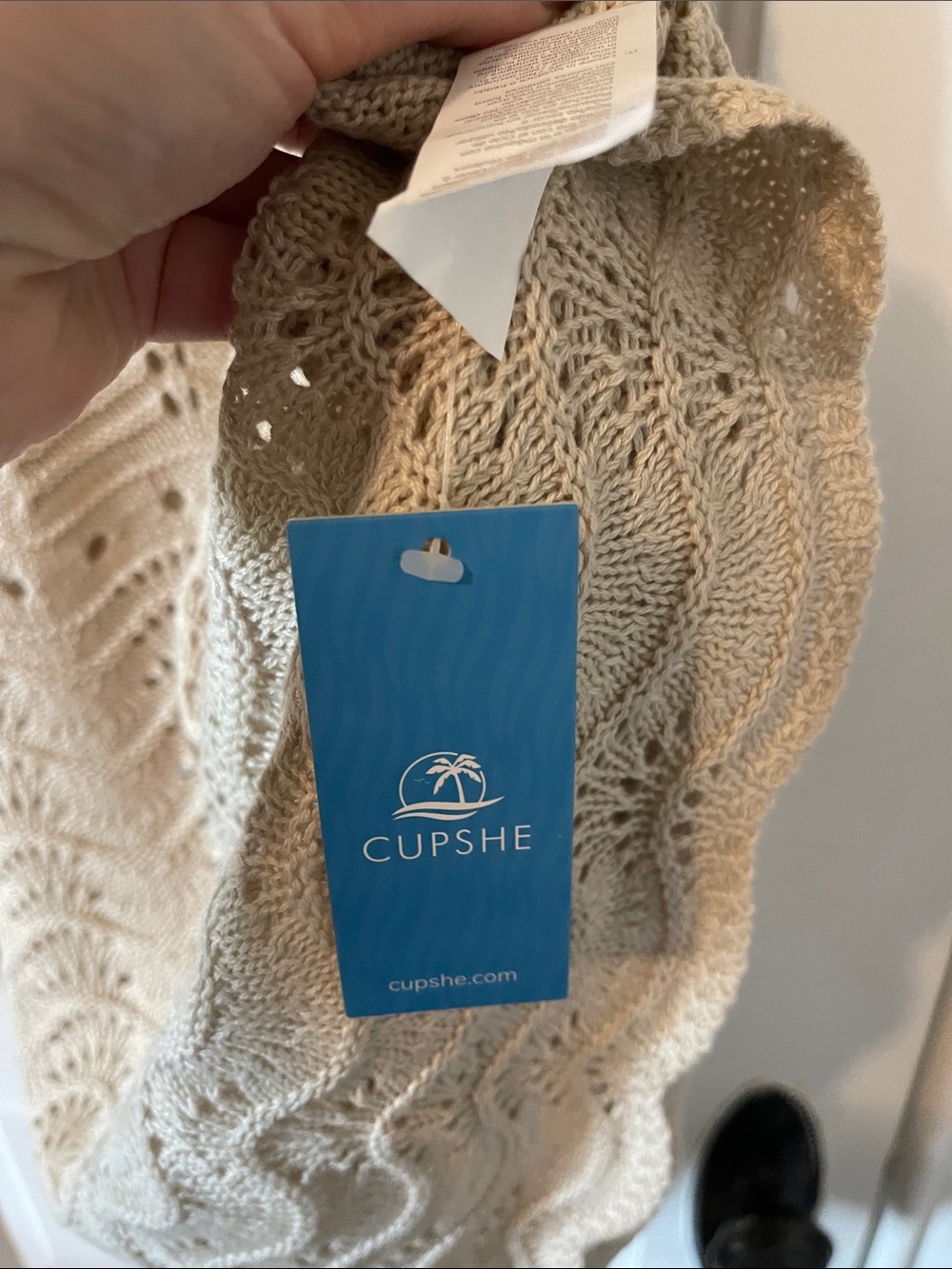 Cupshe Cream Crochet Halter Beach Cover-Up Dress - Picture 4 of 5